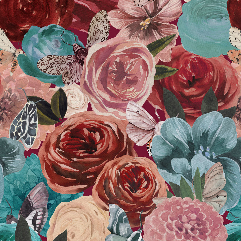 LH900359 - Creatures of the Night Wallpaper - Garnet Red & Aqua Blue - Lust Home