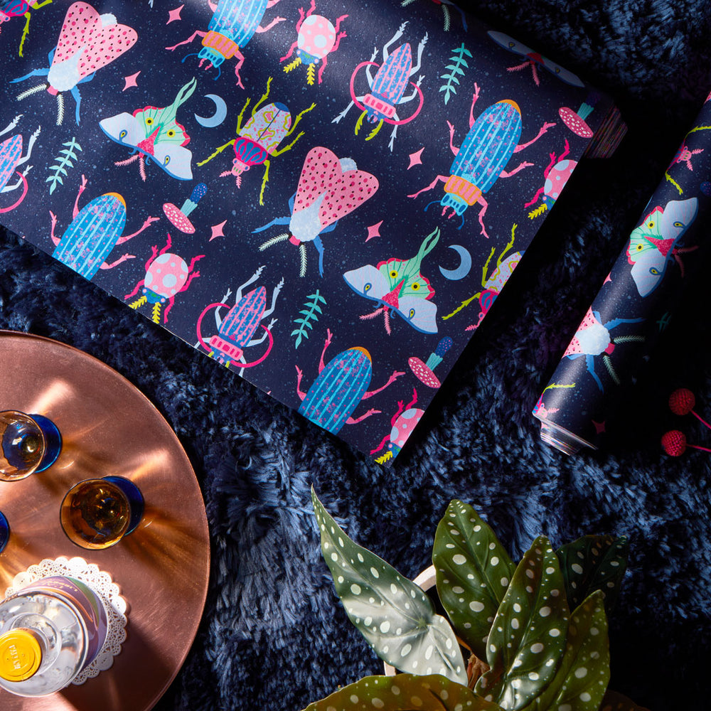 LH900368 - Juicy Beetle Wallpaper - Brights on Navy - Lust Home