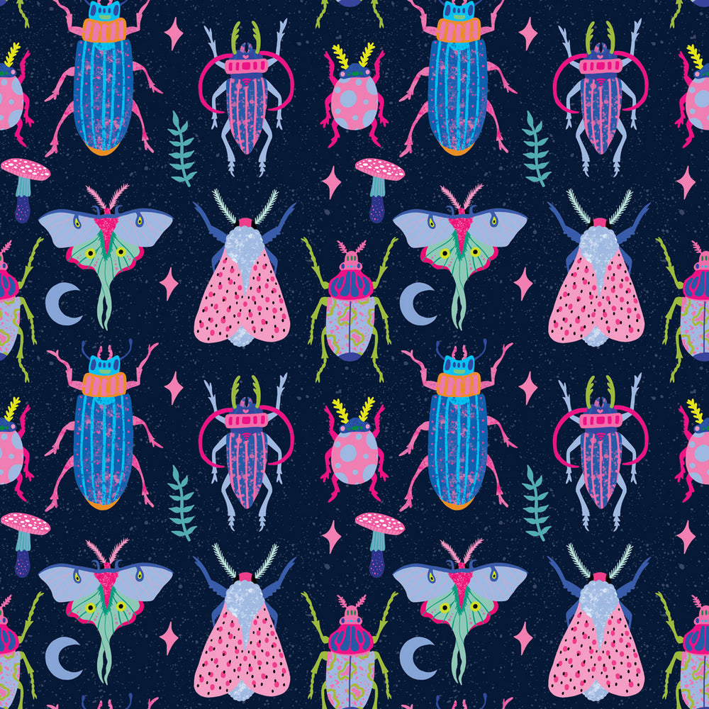 LH900368 - Juicy Beetle Wallpaper - Brights on Navy - Lust Home