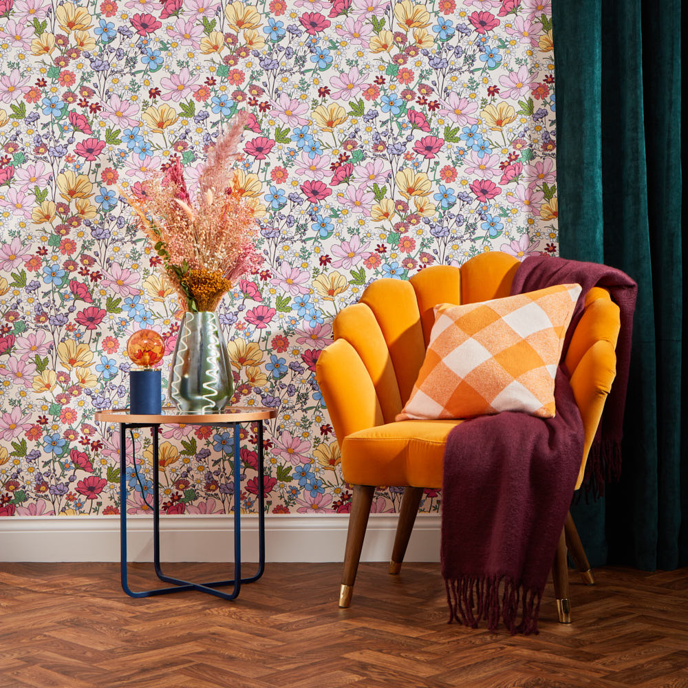 LH900369 - She's a Wildflower Wallpaper - Brights on Vintage Cream - Lust Home