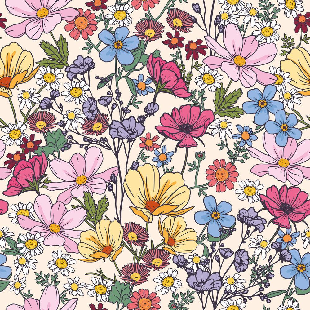 LH900369 - She's a Wildflower Wallpaper - Brights on Vintage Cream - Lust Home