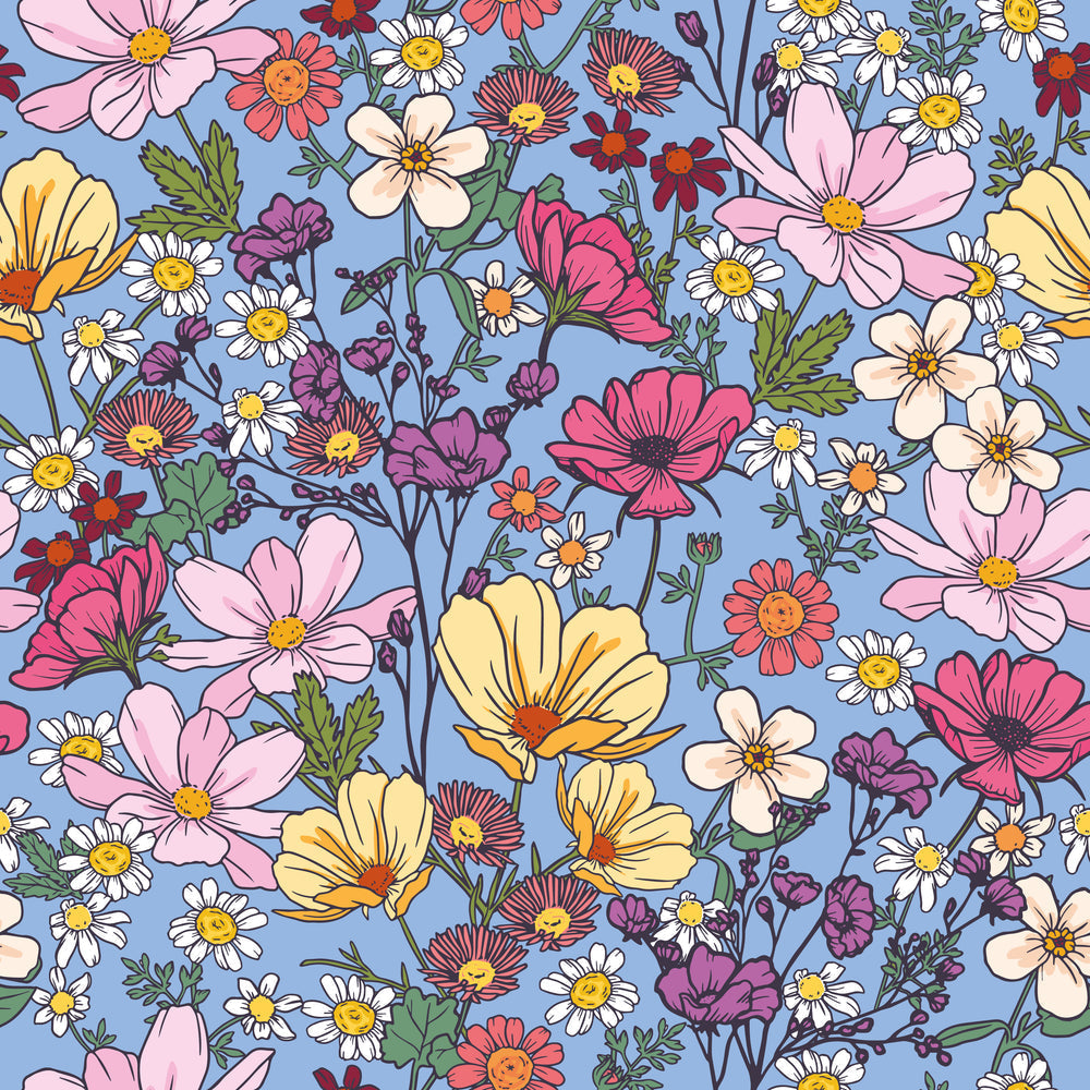 LH900370 - She's a Wildflower Wallpaper - Brights on Blue - Lust Home