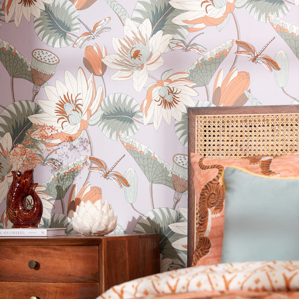 LH900381 - Dance of the Dragonfly Wallpaper - Lilac, Mint & Tan - Lust Home
