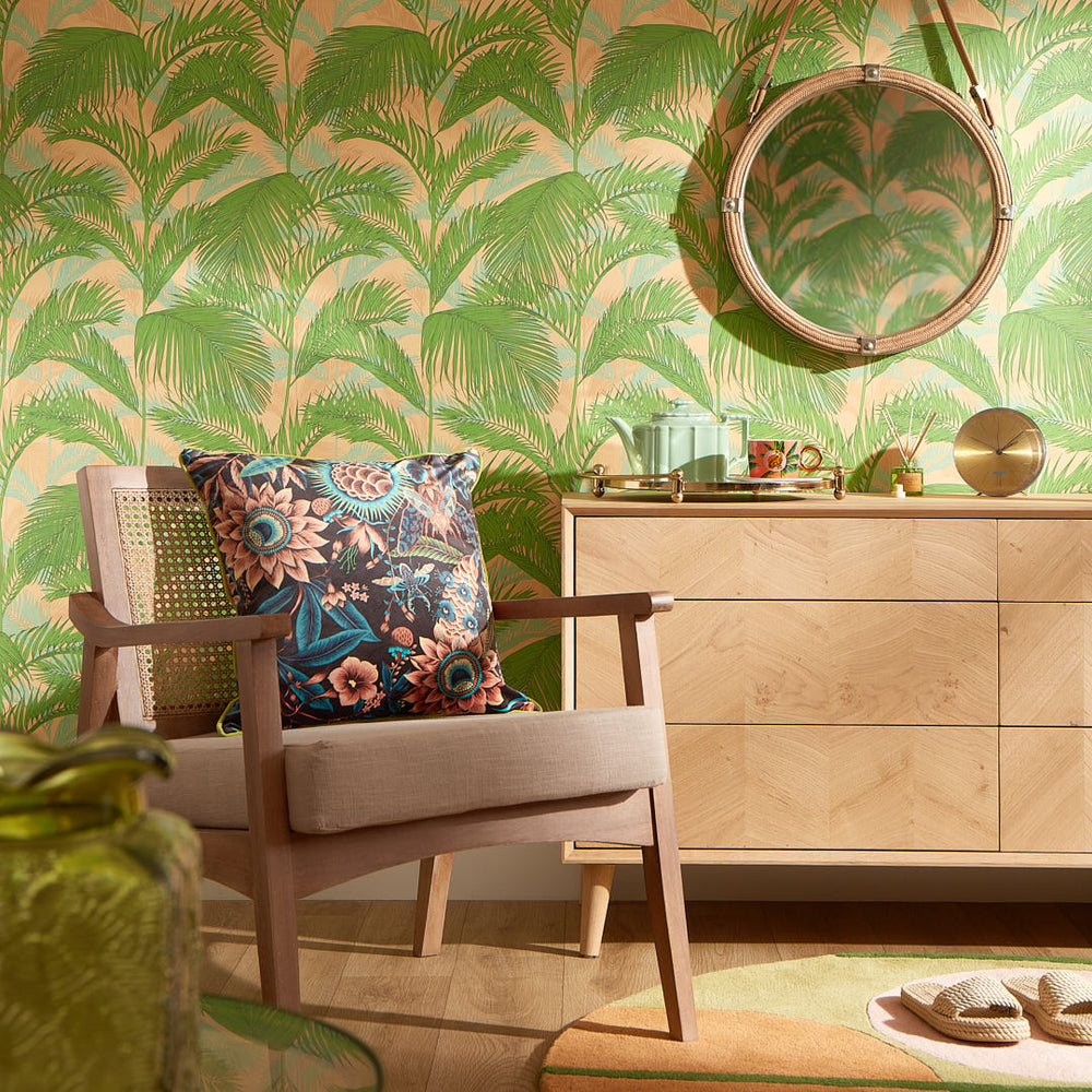LH900389 - Miami Vibe Wallpaper - Grass Green & Peach - Lust Home