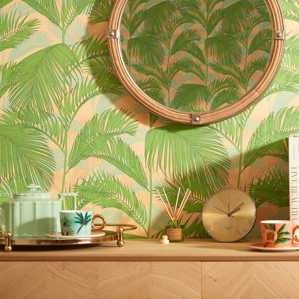 LH900389 - Miami Vibe Wallpaper - Grass Green & Peach - Lust Home