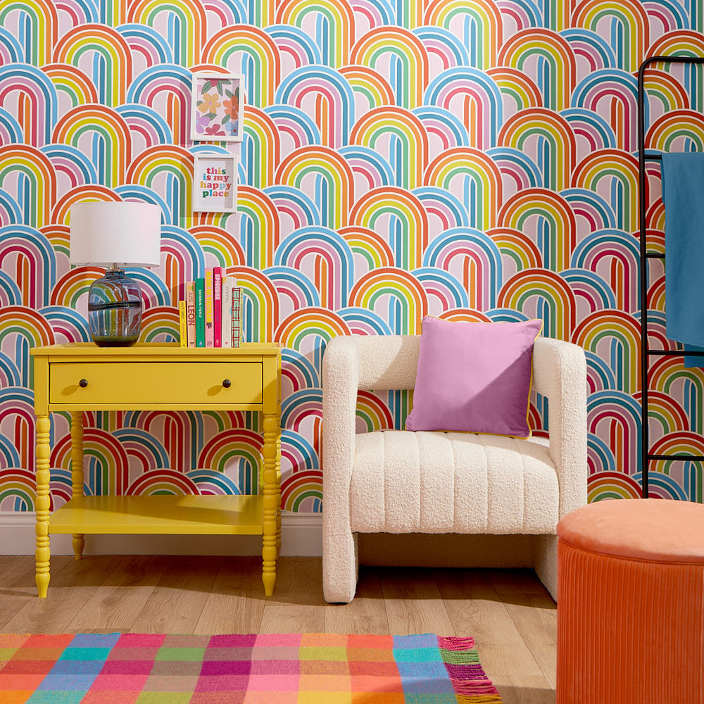 LH900425 - Wave After Wave Wallpaper - Rainbow Brights on Lavender - Lust Home