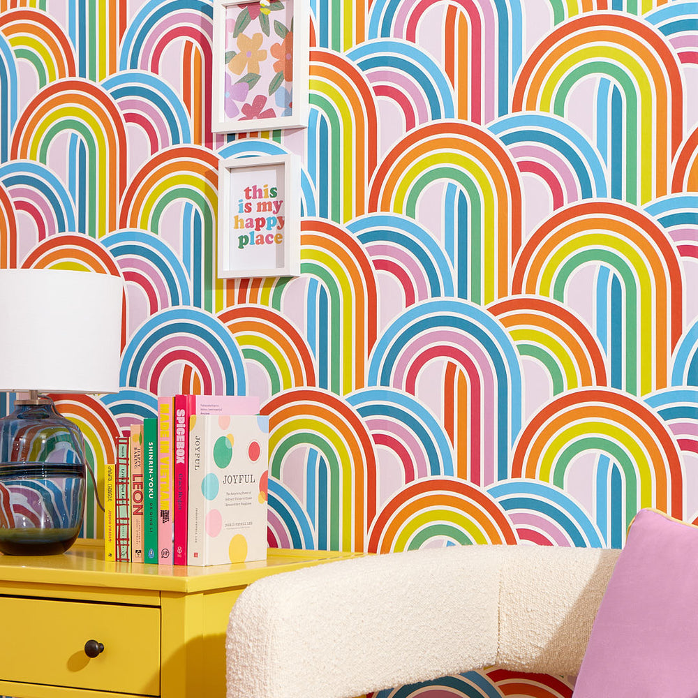 LH900425 - Wave After Wave Wallpaper - Rainbow Brights on Lavender - Lust Home