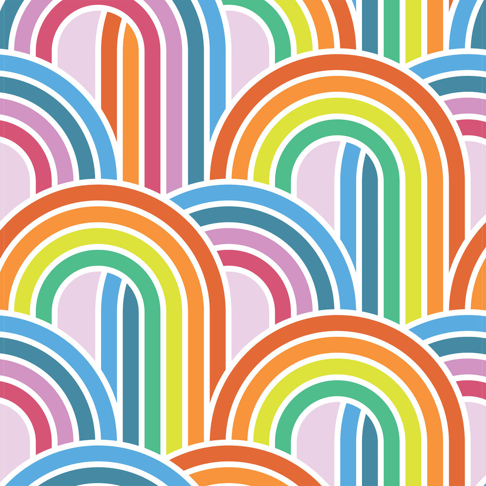 LH900425 - Wave After Wave Wallpaper - Rainbow Brights on Lavender - Lust Home