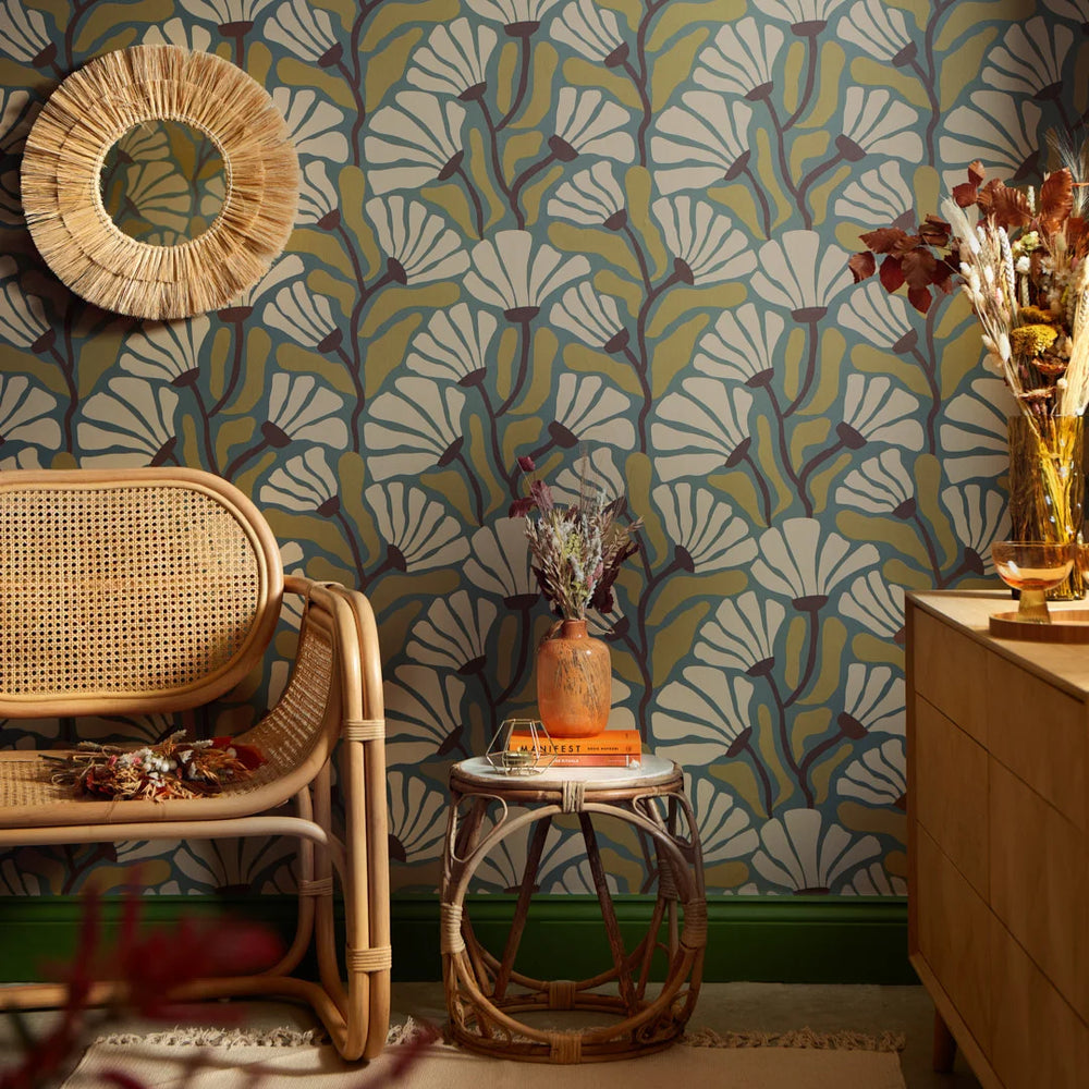 LH900505 - Mad for Matisse Wallpaper - Walnut & Wasabi on Teal - Lust Home