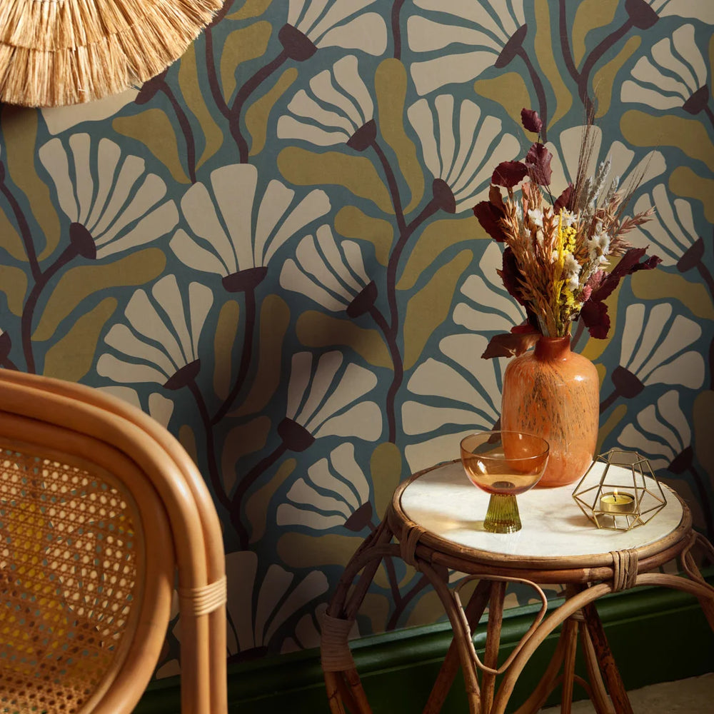 LH900505 - Mad for Matisse Wallpaper - Walnut & Wasabi on Teal - Lust Home