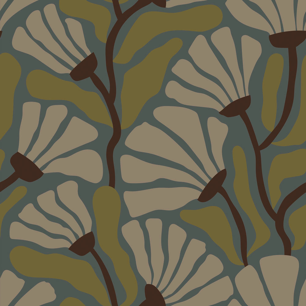 LH900505 - Mad for Matisse Wallpaper - Walnut & Wasabi on Teal - Lust Home