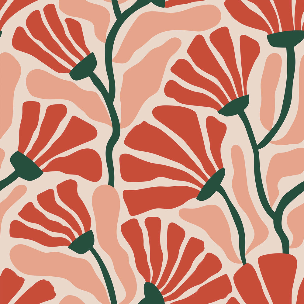 LH900506 - Mad for Matisse Wallpaper - Peach, Chilli & Seaweed Green - Lust Home