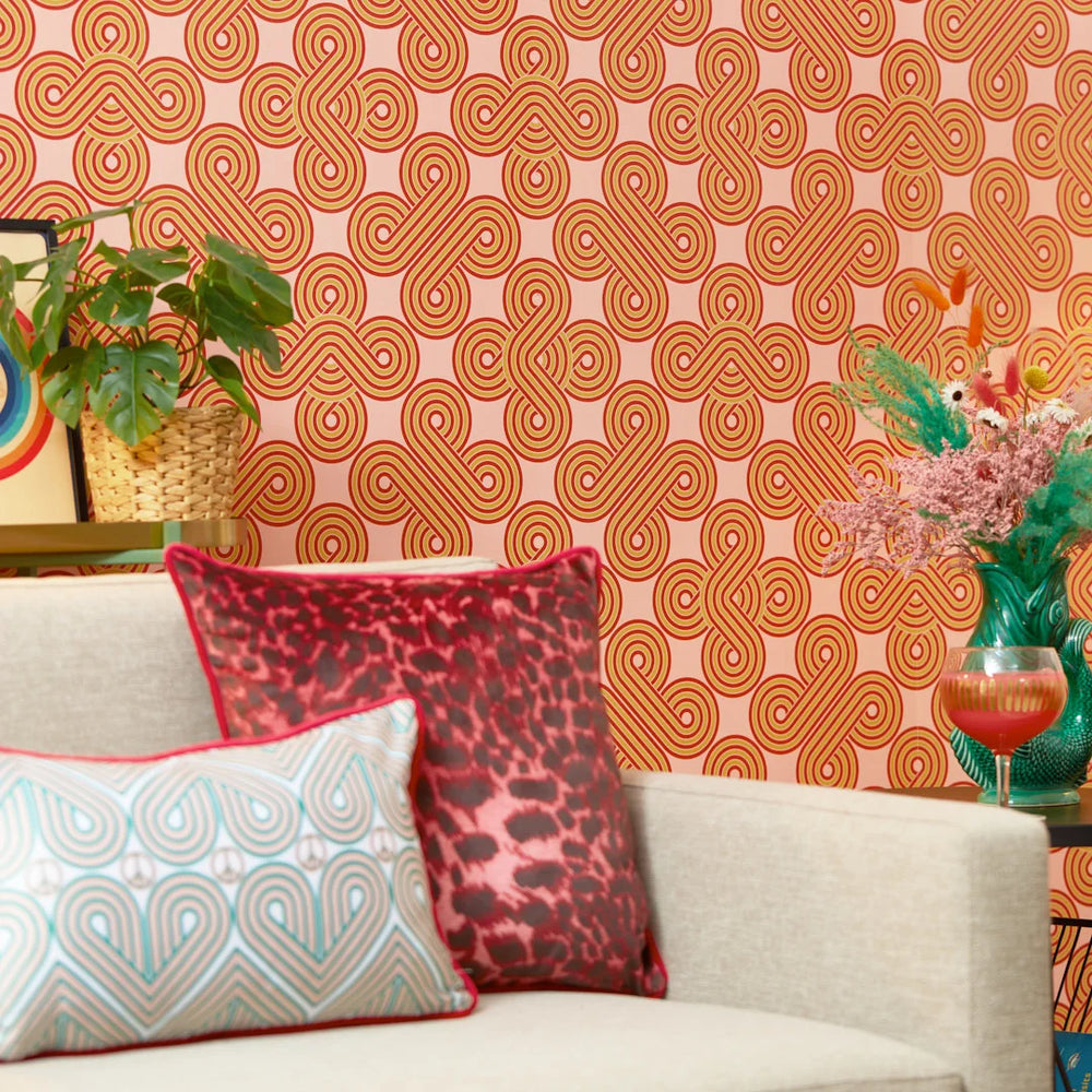 LH900514 - Take The Biscuit Wallpaper - Mustard & Red on Pink Lemonade - Lust Home
