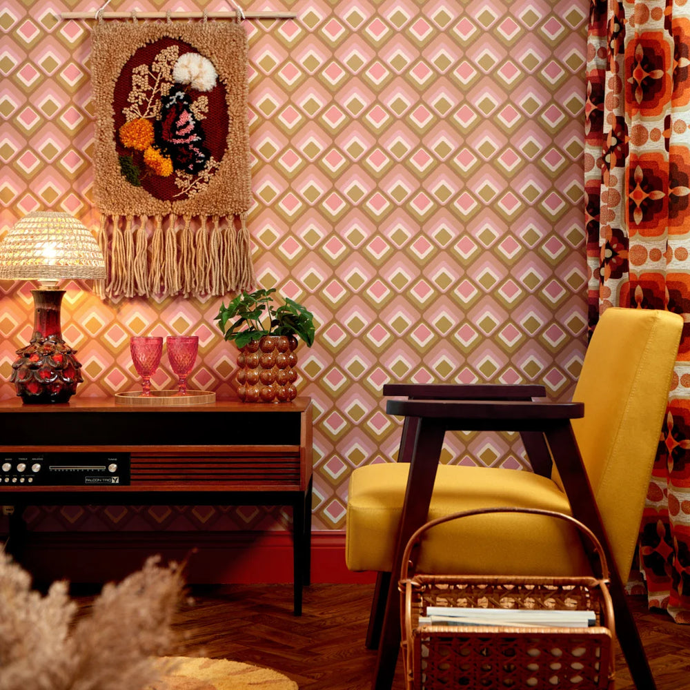 LH900520 - Just an Illusion Wallpaper - Vintage Pink & Harvest Gold - Lust Home