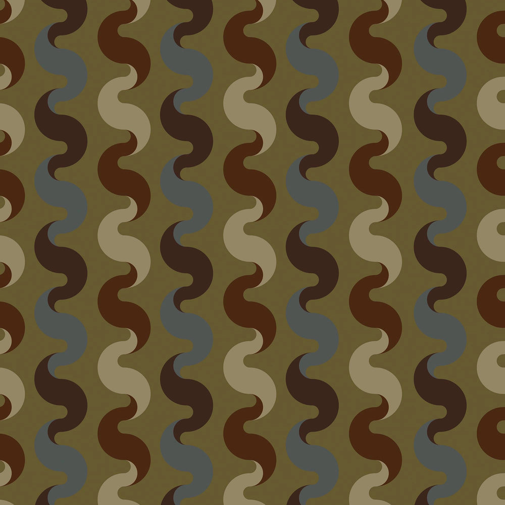 LH900521 - The Hippie Shake Wallpaper - Walnut & Teal on Wasabi - Lust Home