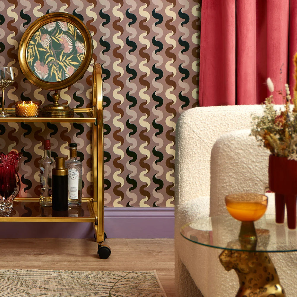 LH900523 - The Hippie Shake Wallpaper - Caramel & Black on Vintage Mauve - Lust Home