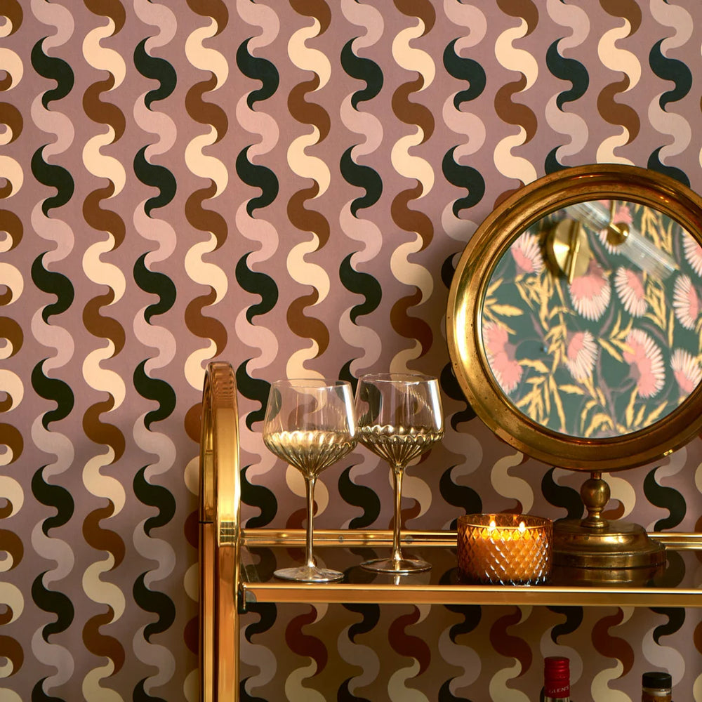 LH900523 - The Hippie Shake Wallpaper - Caramel & Black on Vintage Mauve - Lust Home