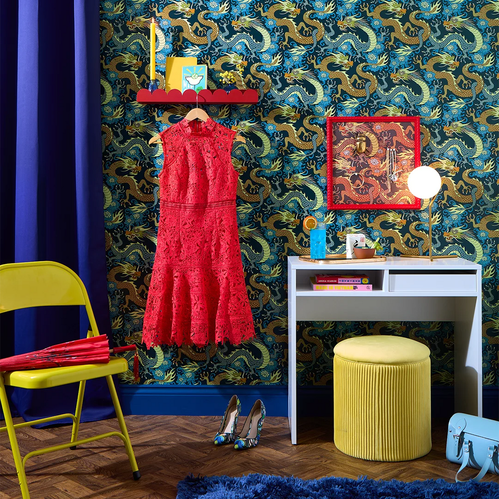 LH900525 - Year of the Dragon Wallpaper - Cool Blues - Lust Home