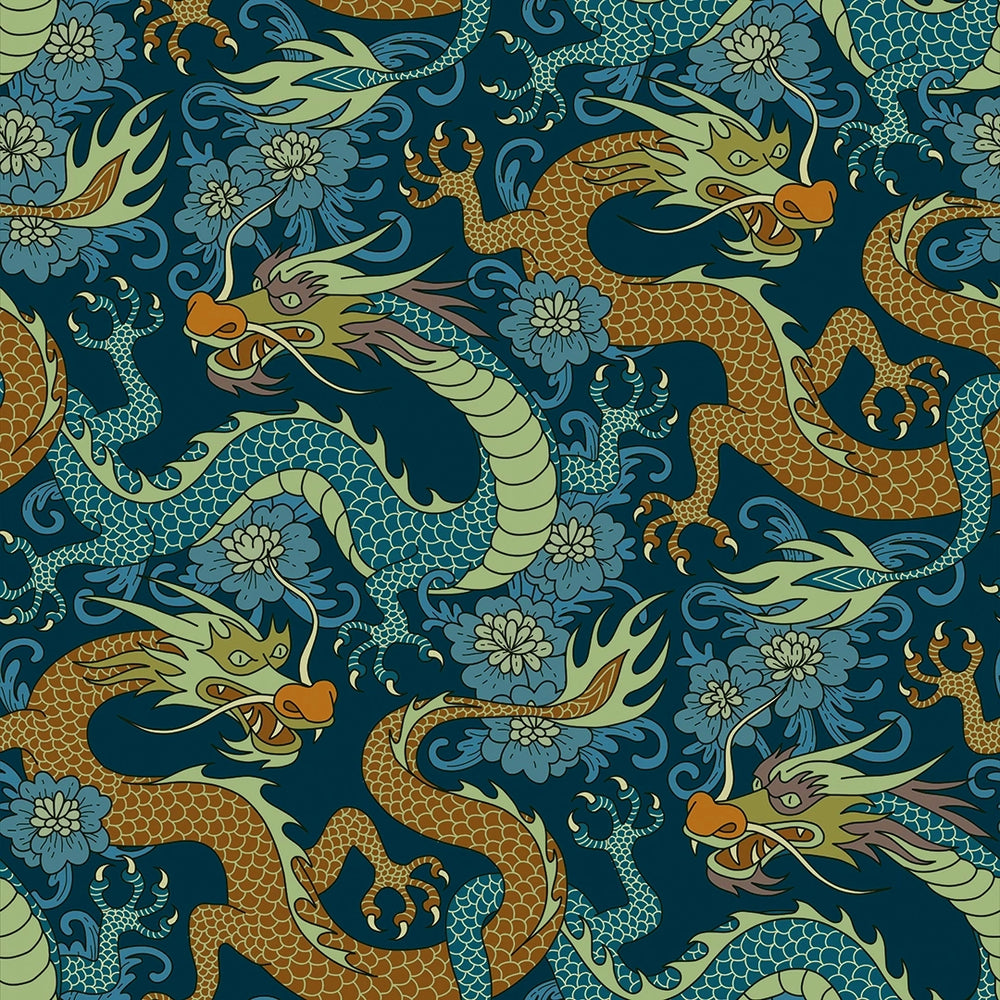 LH900525 - Year of the Dragon Wallpaper - Cool Blues - Lust Home