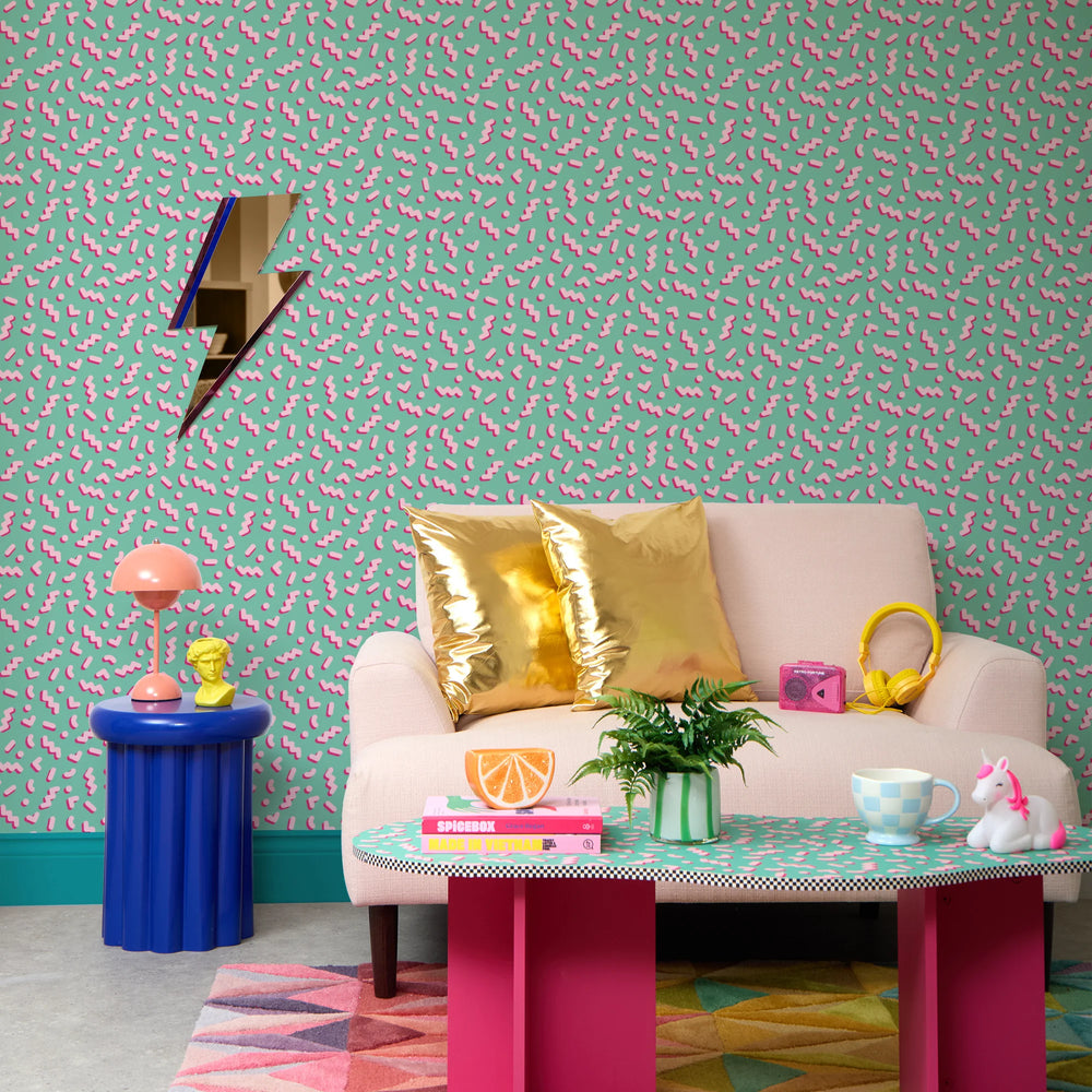 LH900530 - Move To The Music Wallpaper - Miami Mint & Bubblegum Pink - Lust Home