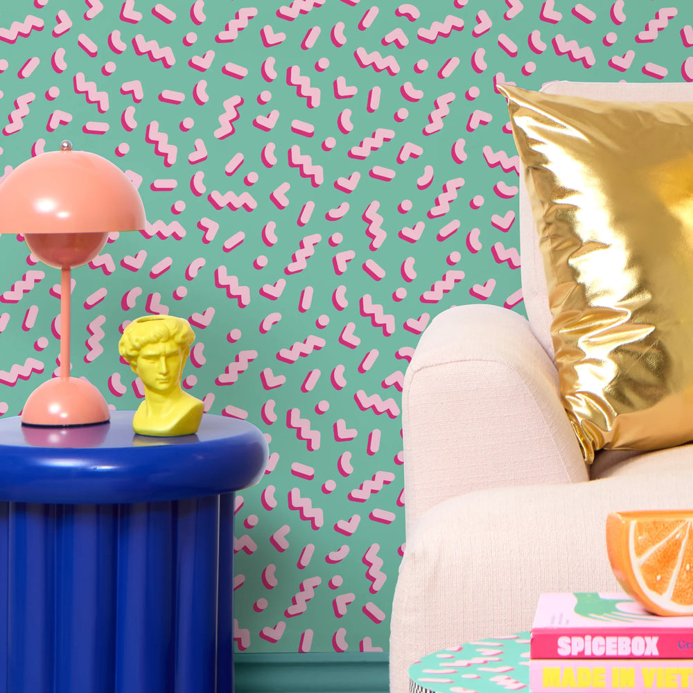 LH900530 - Move To The Music Wallpaper - Miami Mint & Bubblegum Pink - Lust Home