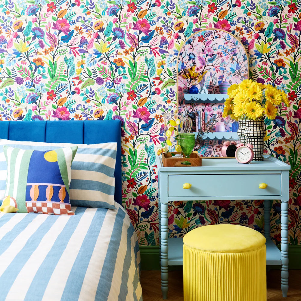 LH900540 - Eclectic Eden Wallpaper - Brights on Vintage Cream - Lust Home