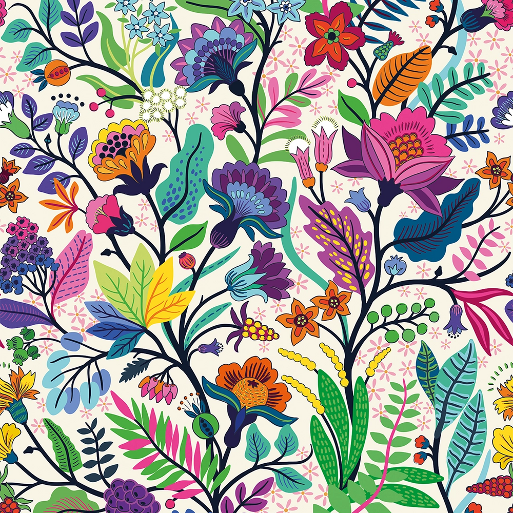 LH900540 - Eclectic Eden Wallpaper - Brights on Vintage Cream - Lust Home