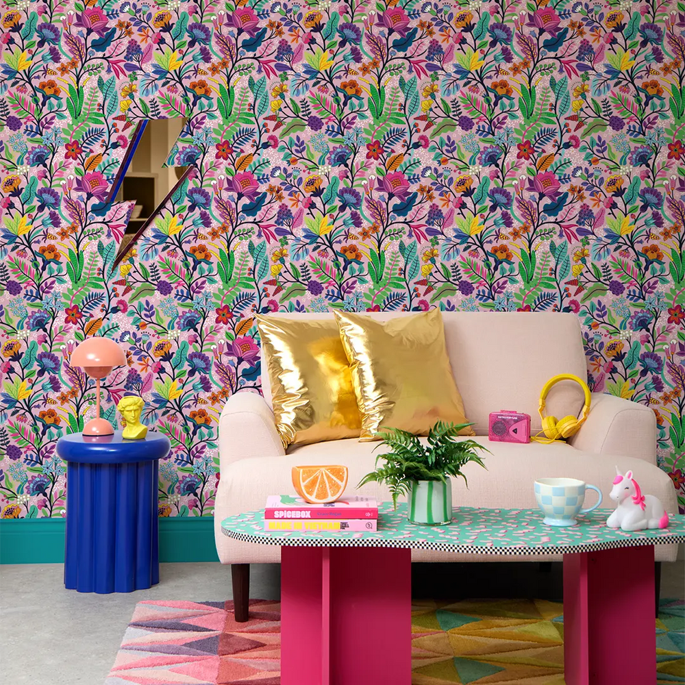 LH900541 - Eclectic Eden Wallpaper - Brights on Pansy Pink - Lust Home