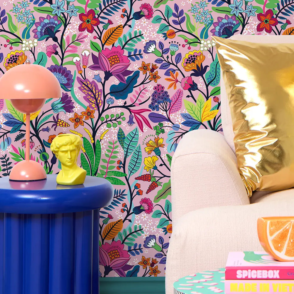 LH900541 - Eclectic Eden Wallpaper - Brights on Pansy Pink - Lust Home