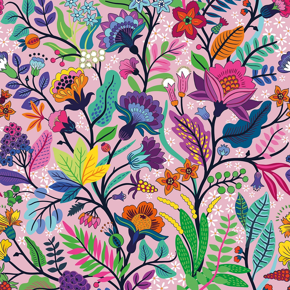 LH900541 - Eclectic Eden Wallpaper - Brights on Pansy Pink - Lust Home