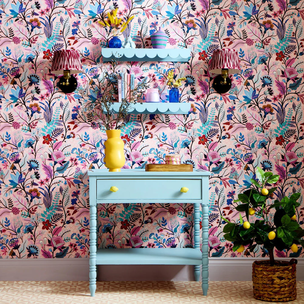 LH900543 - Eclectic Eden Wallpaper - Pink & Blue Sunset - Lust Home