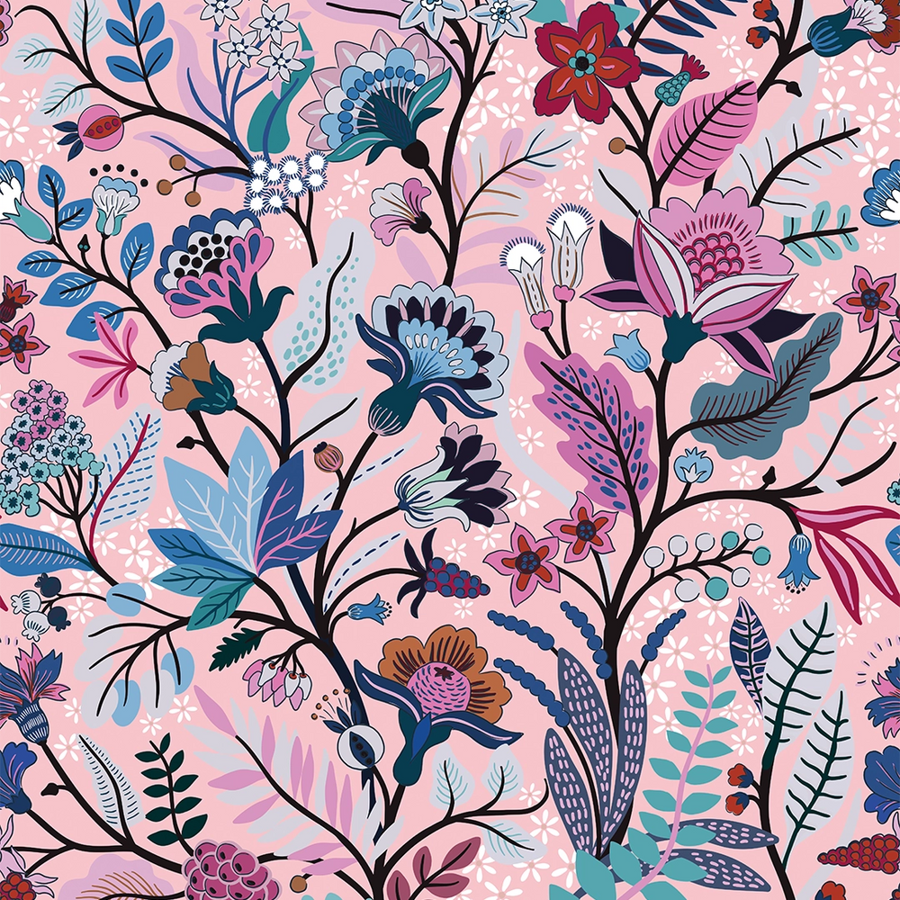 LH900543 - Eclectic Eden Wallpaper - Pink & Blue Sunset - Lust Home