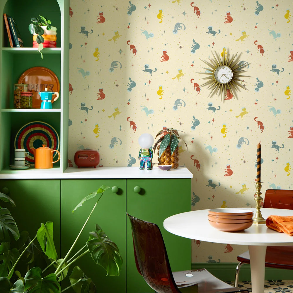 LH900574 - Cosmic Cats Wallpaper - Sunset Shades on Lemon Sorbet - Lust Home