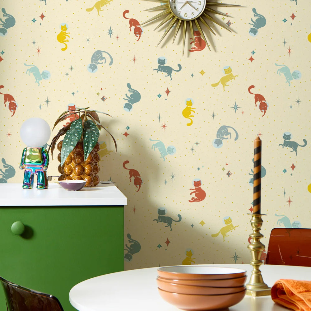 LH900574 - Cosmic Cats Wallpaper - Sunset Shades on Lemon Sorbet - Lust Home