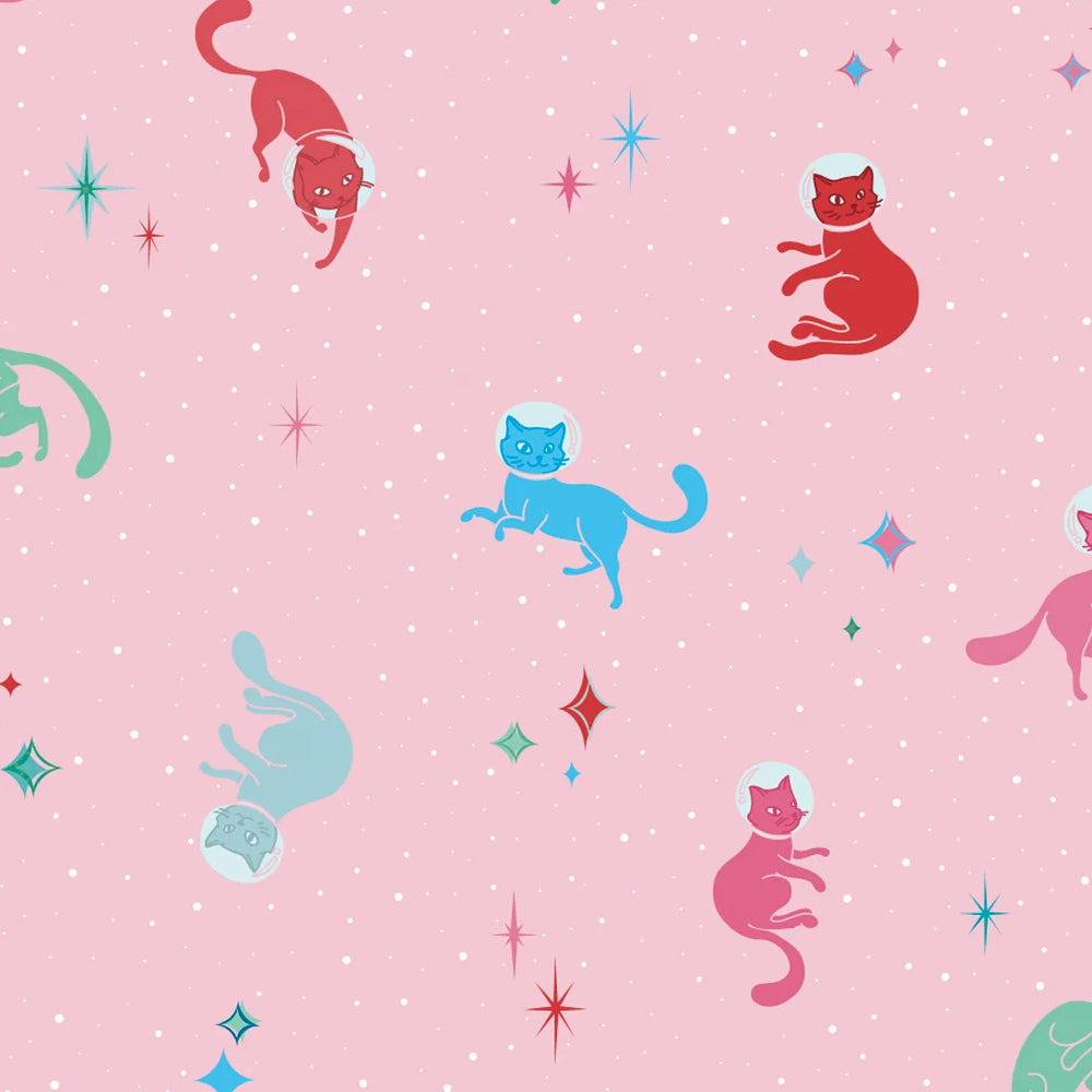 LH900576 - Cosmic Cats Wallpaper - Cherry Red & Teal Tabby on Powder Puff - Lust Home