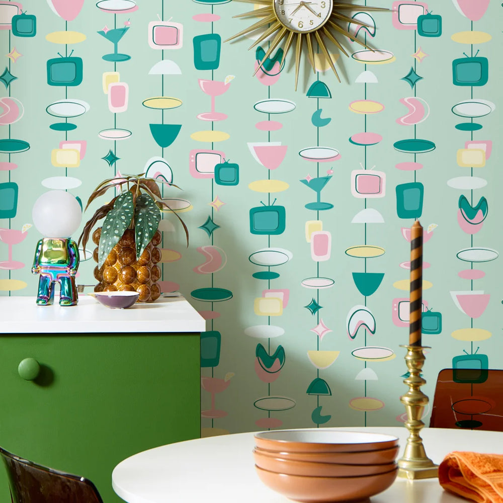 LH900580 - Happy Hour Wallpaper - Strawberry & Buttercream on Mint Milkshake - Lust Home