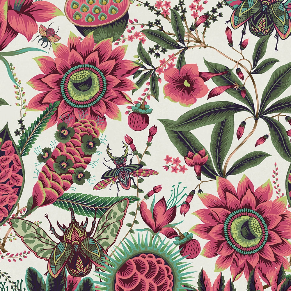 LH900594 - Pandora Wallpaper - Hot Pink, Forest Green & Cream - Lust Home