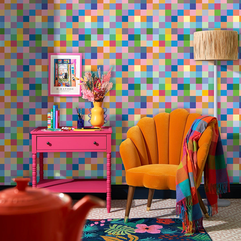 LH900598 - Checknicolour Dream Wallpaper - Multicoloured - Lust Home