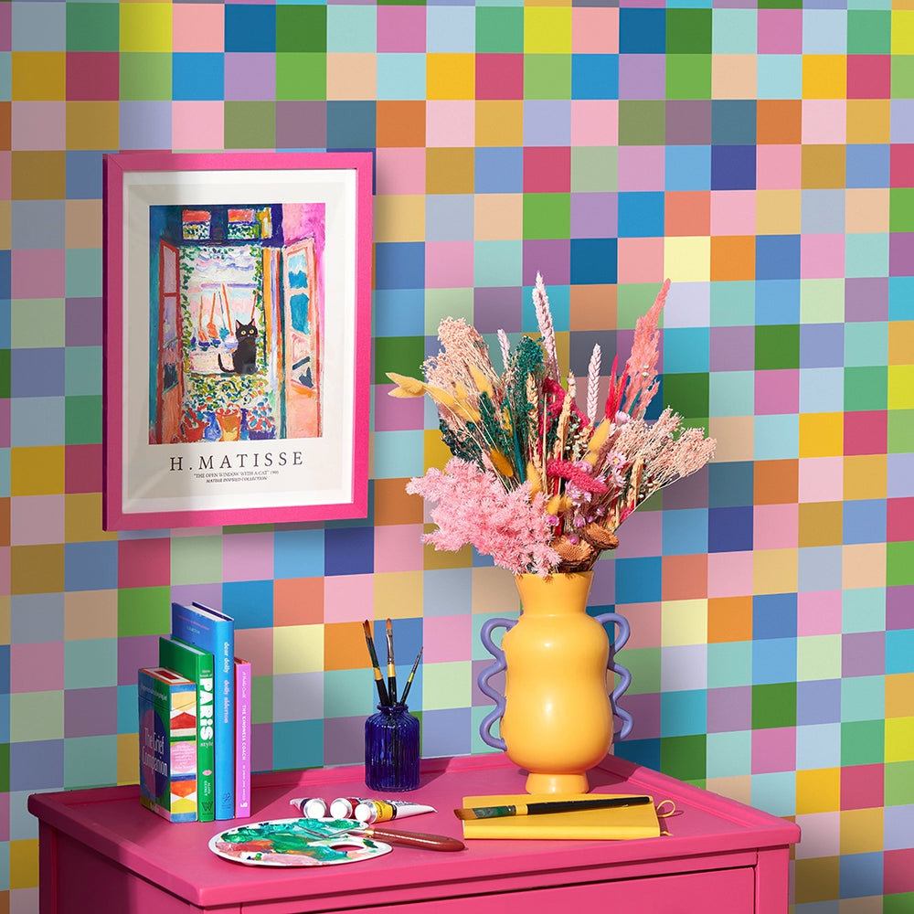 LH900598 - Checknicolour Dream Wallpaper - Multicoloured - Lust Home