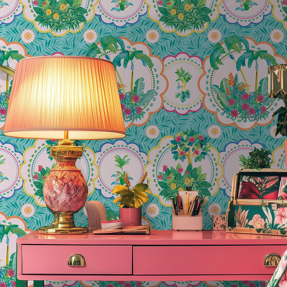 LH900603 - Serving up Tropical Delight Wallpaper - Tropical Turquoise - Lust Home