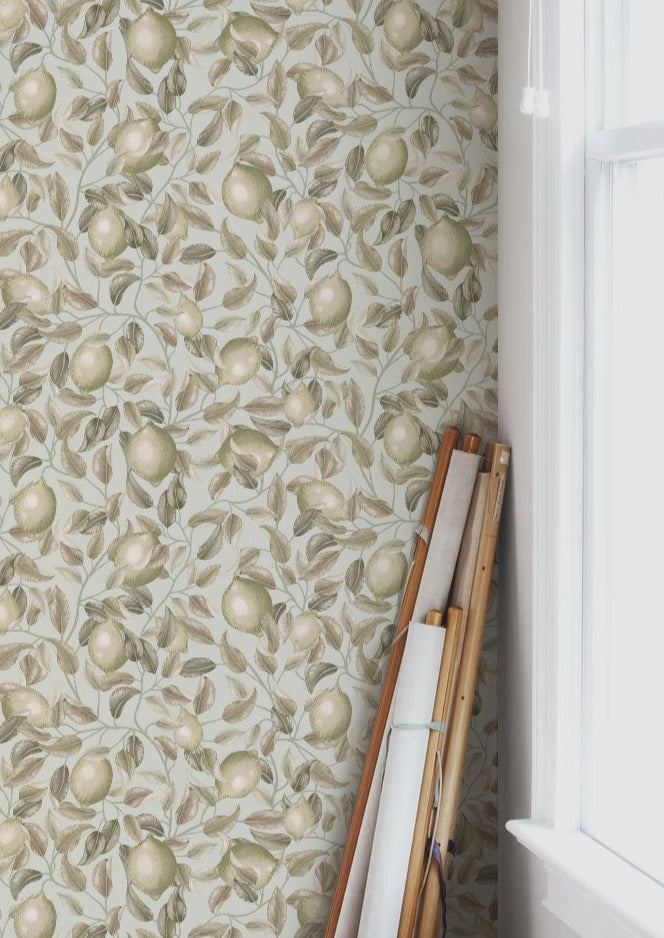 Lemon Trees Wallpaper - Seagrass Green - Summer Gray