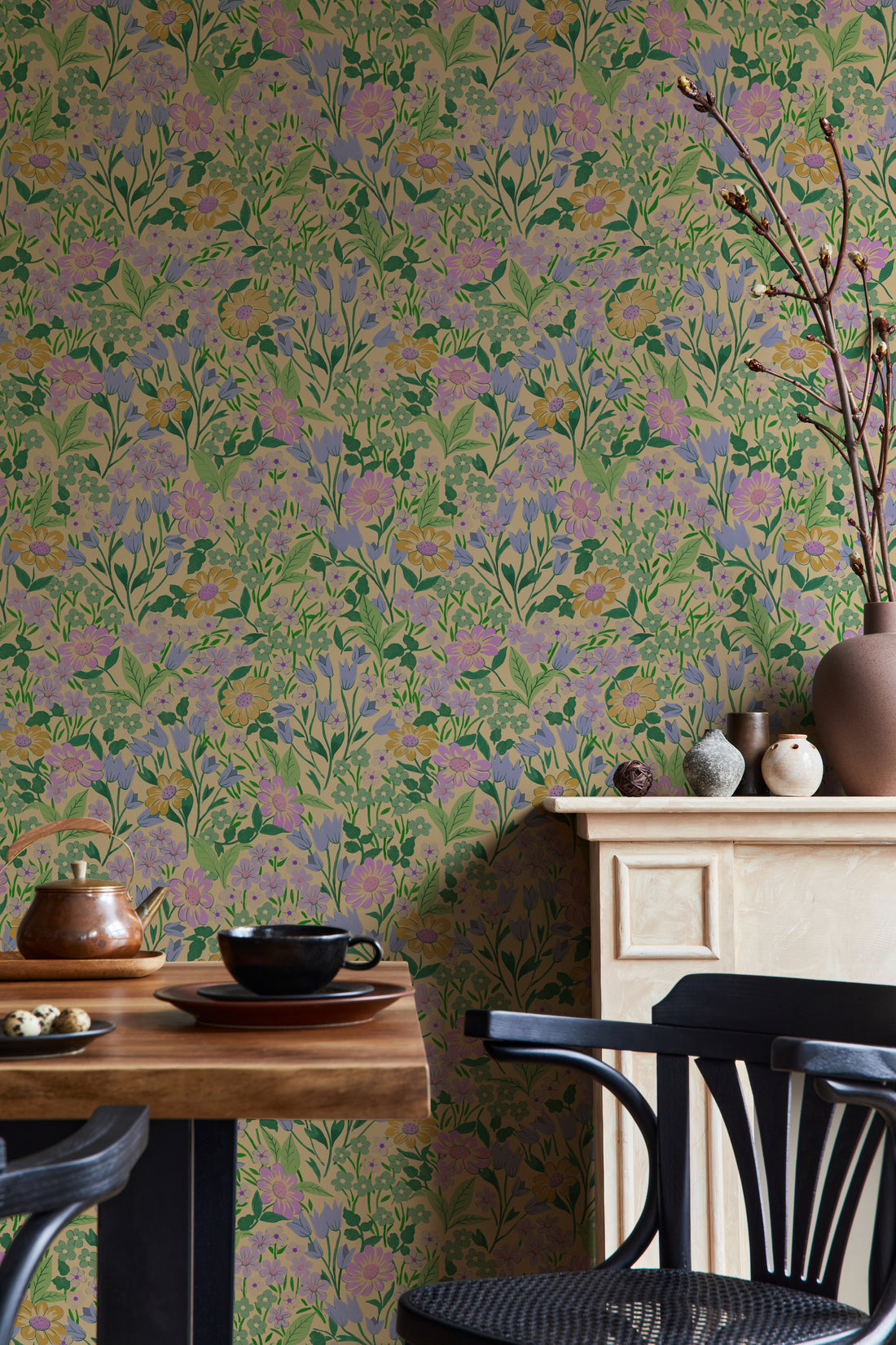 Lola Wallpaper - Lemon - Summer Gray