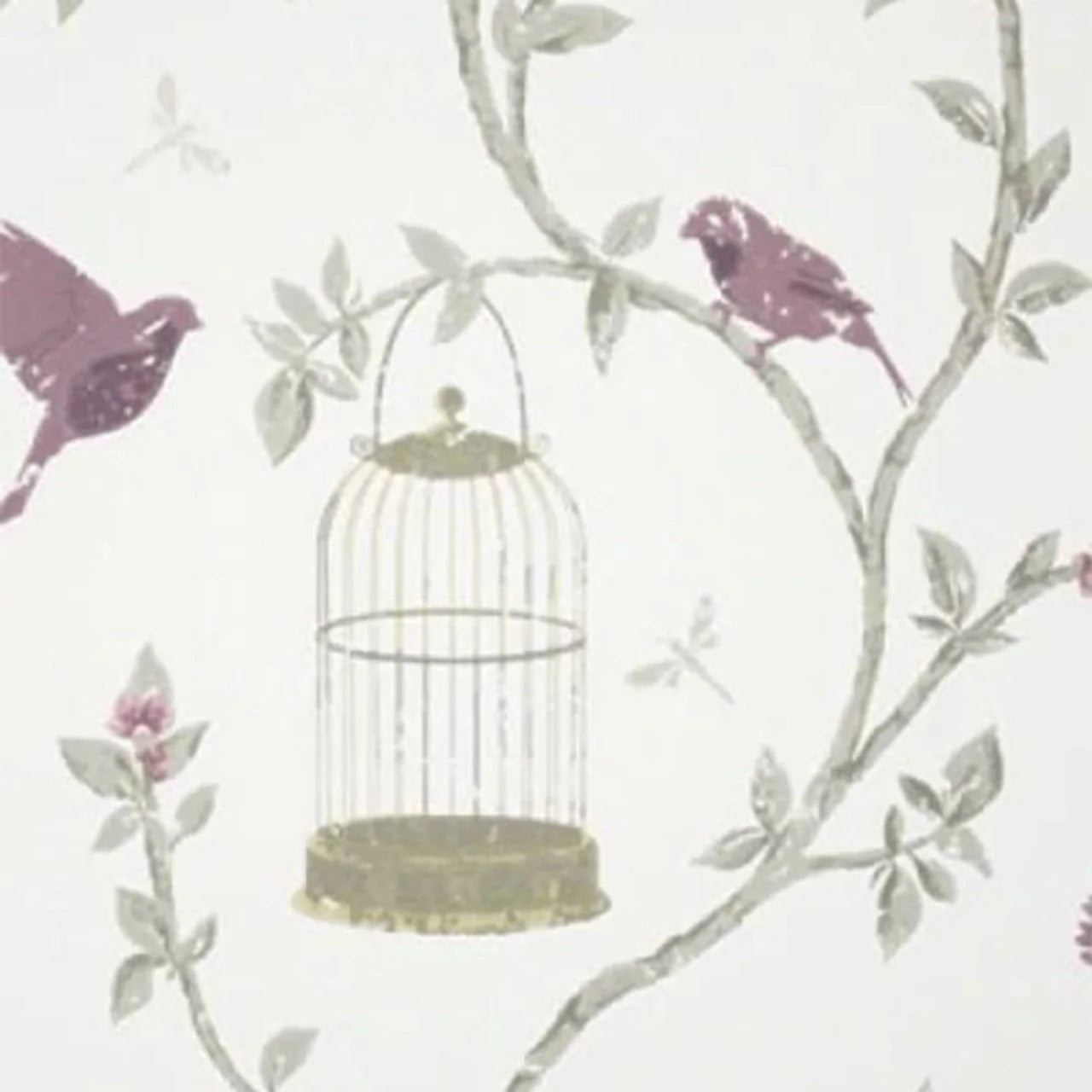 NCW3770-06 - Birdcage Walk Wallpaper - Cream/Purple - Nina Campbell