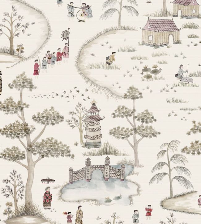 NCW4180-02 - Cathay Parade Wallpaper - Brown/Gold/Red - Nina Campbell