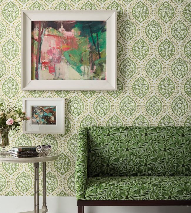 NCW4304-01 - Marguerite Wallpaper - Green/Ivory - Nina Campbell