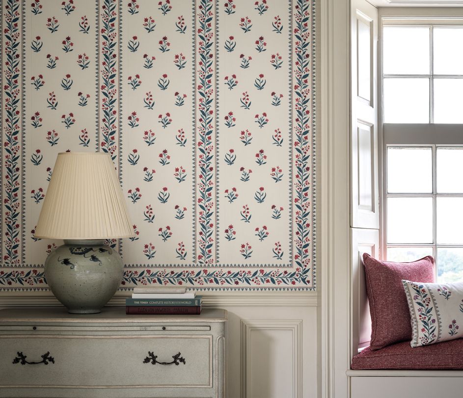 NCW4493-01 - Petit Dapuri Wallpaper - Blue/ Red - Nina Campbell