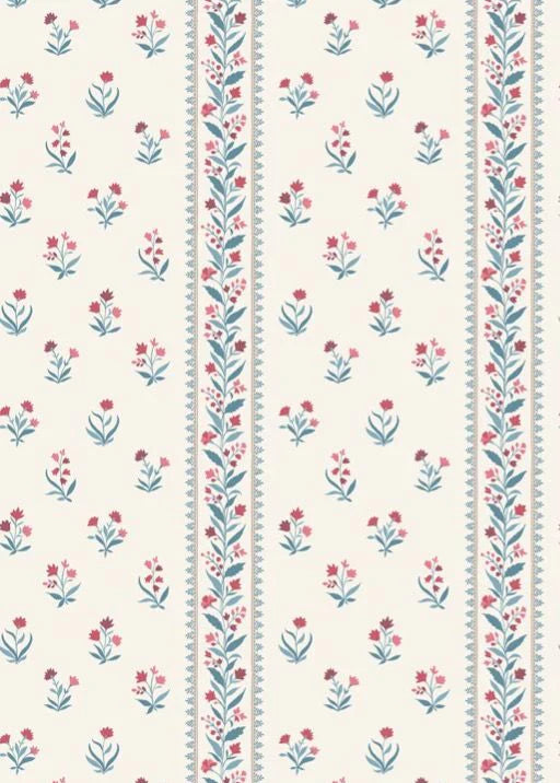 NCW4493-01 - Petit Dapuri Wallpaper - Blue/ Red - Nina Campbell