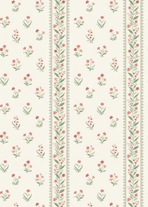 NCW4493-02 - Petit Dapuri Wallpaper - Coral/ Sage - Nina Campbell
