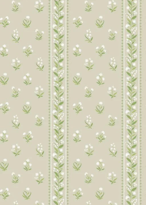 NCW4493-04 - Petit Dapuri Wallpaper - White/ Green/ Stone - Nina Campbell