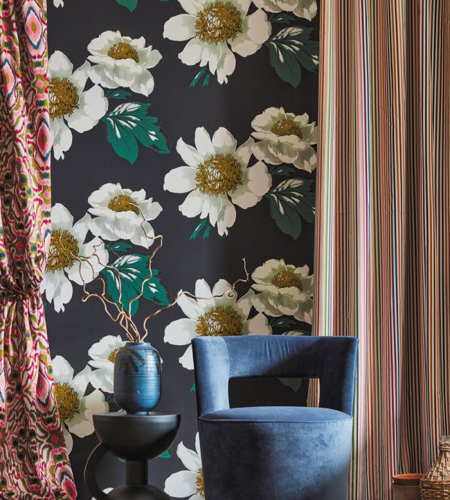 Paeonia Wallpaper - Azurite/Meadow/Nectar - HQN2112842 - Harlequin